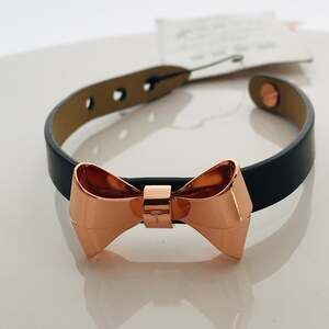 Ted Baker London Black Leather & Rose Gold Tone Bow Bracelet — Original Tags -